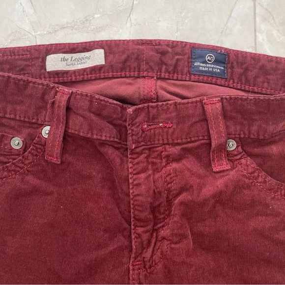 AG Adriano Goldschmied Jeans Womens 28R Burgundy Corduroy Legging Super Skinny - Picture 2 of 5